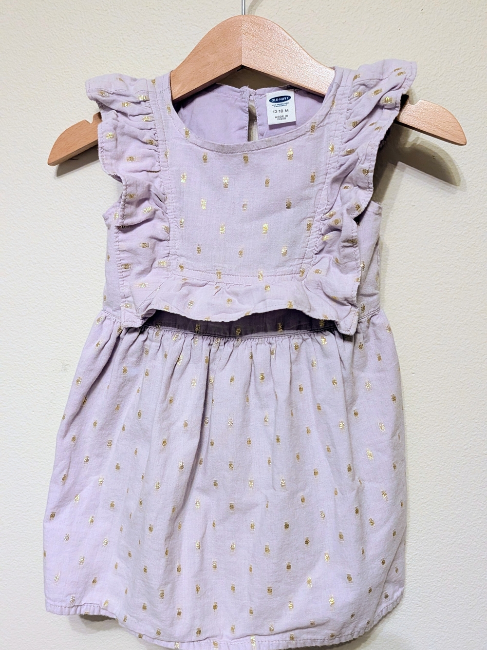 Old Navy Lavender Dress with Gold Dot Ruffle Details